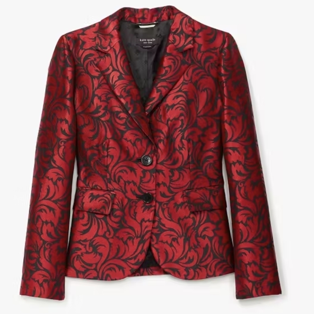 Kate Spad Flourish Swirl Brocade Blazer Black/Ripe Apple Size 4